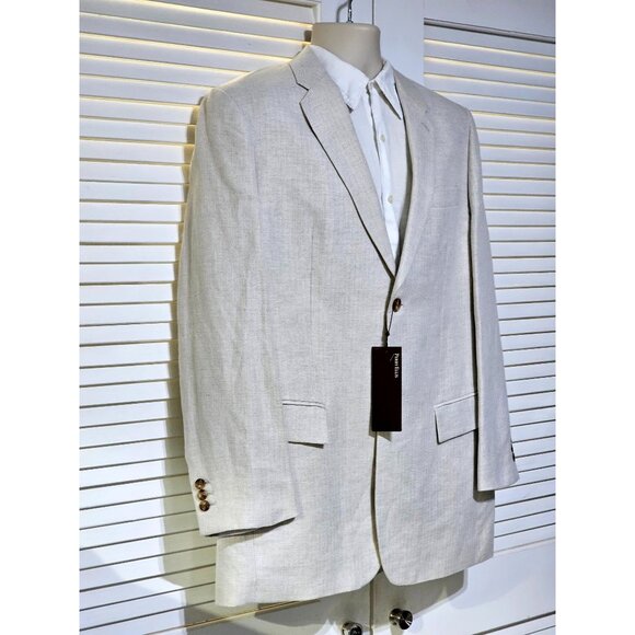 NWT Perry Ellis Men Ivory Herringbone Linen Blend Blazer Tailored Sz 44 Reg 2760 - Picture 3 of 15